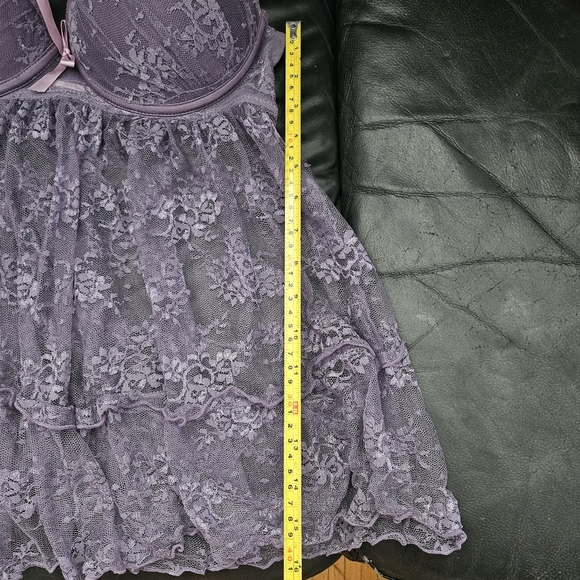 La Vie en Rose Elegant Lace Babydoll Lingerie in Purple LavenderPadded Hook Sz L - Picture 11 of 13